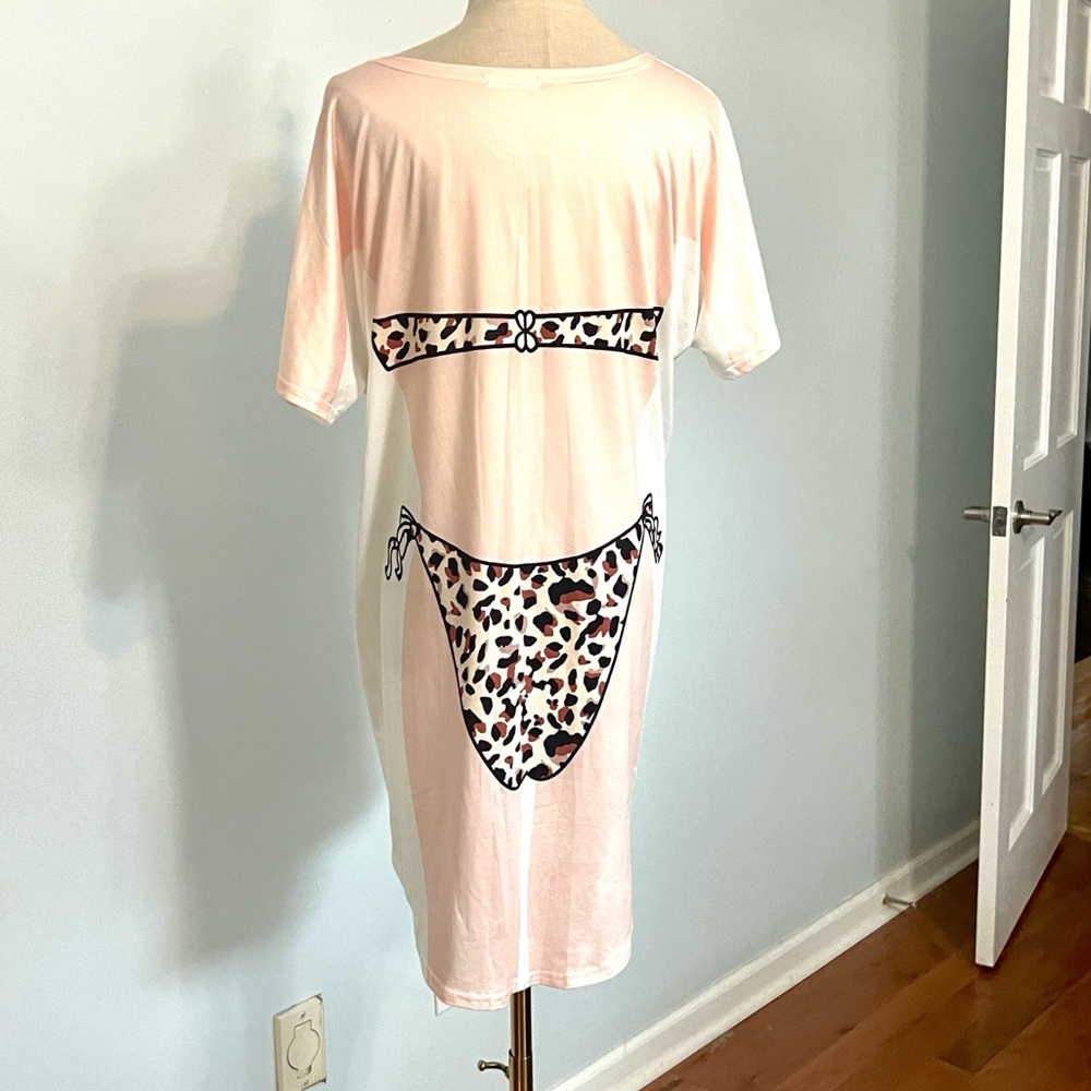 Ekouaer Pink Leopard Bikini Illusion Nightgown Lounge Sleep Dress Stretch Size S - Picture 9 of 9